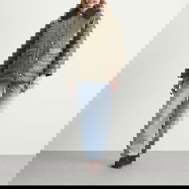 Bunda GANNI Shiny Quilted Jacket with Corduroy Collar and Front Pockets Zelené | A1010078-861, 4