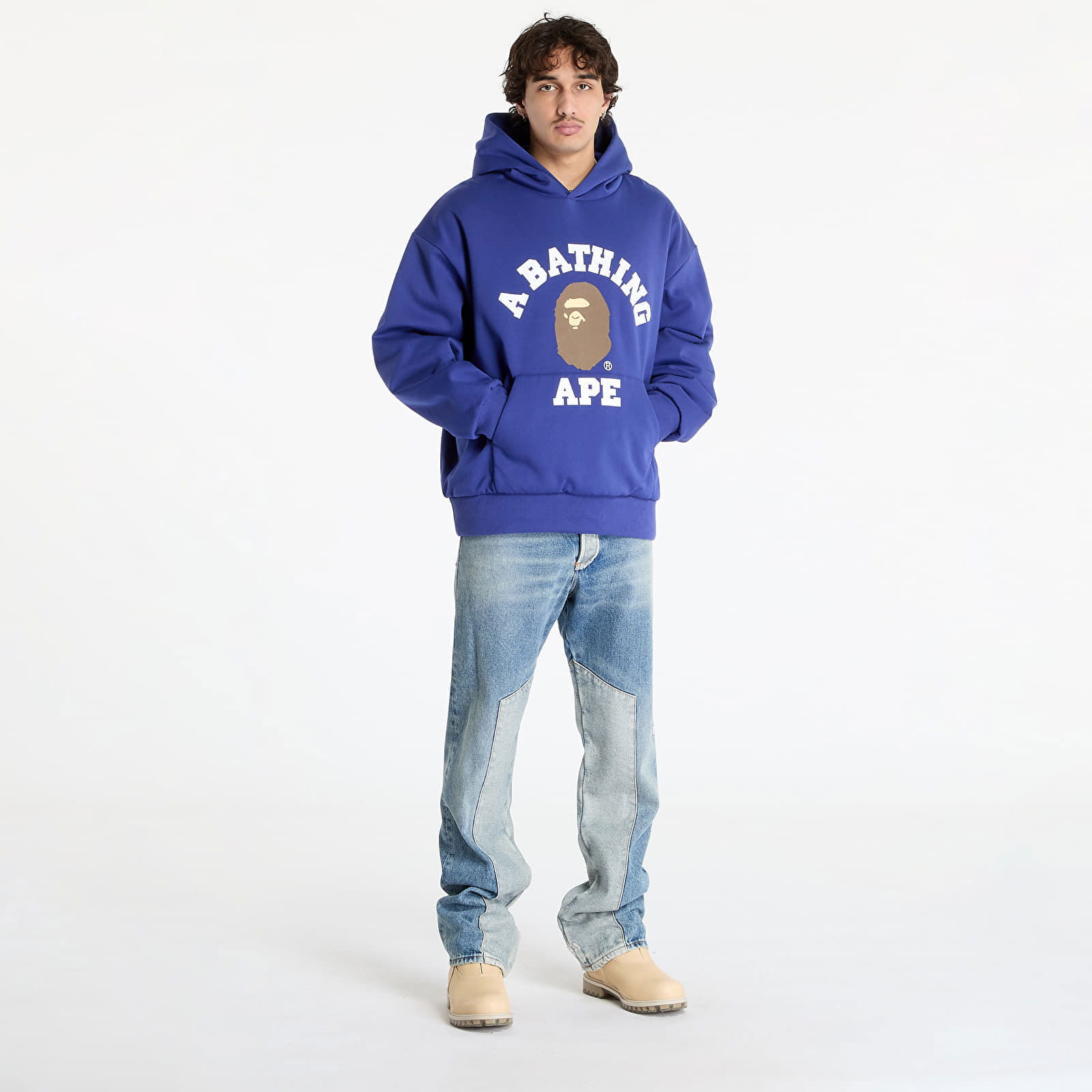 College Puffy Relaxed Fit Pullover Hoodie