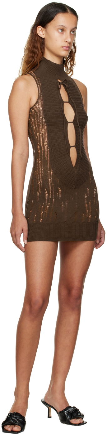 Šaty GUIZIO Guizio Distressed Knit Mini Dress Hnedá | KTD 2, 3