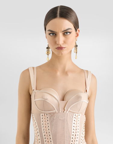 Šaty Dolce & Gabbana Dolce & Gabbana Light Tulle Calf-Length Corset Slip Dress Béžová | F6TTMTFLRDAF1218, 3