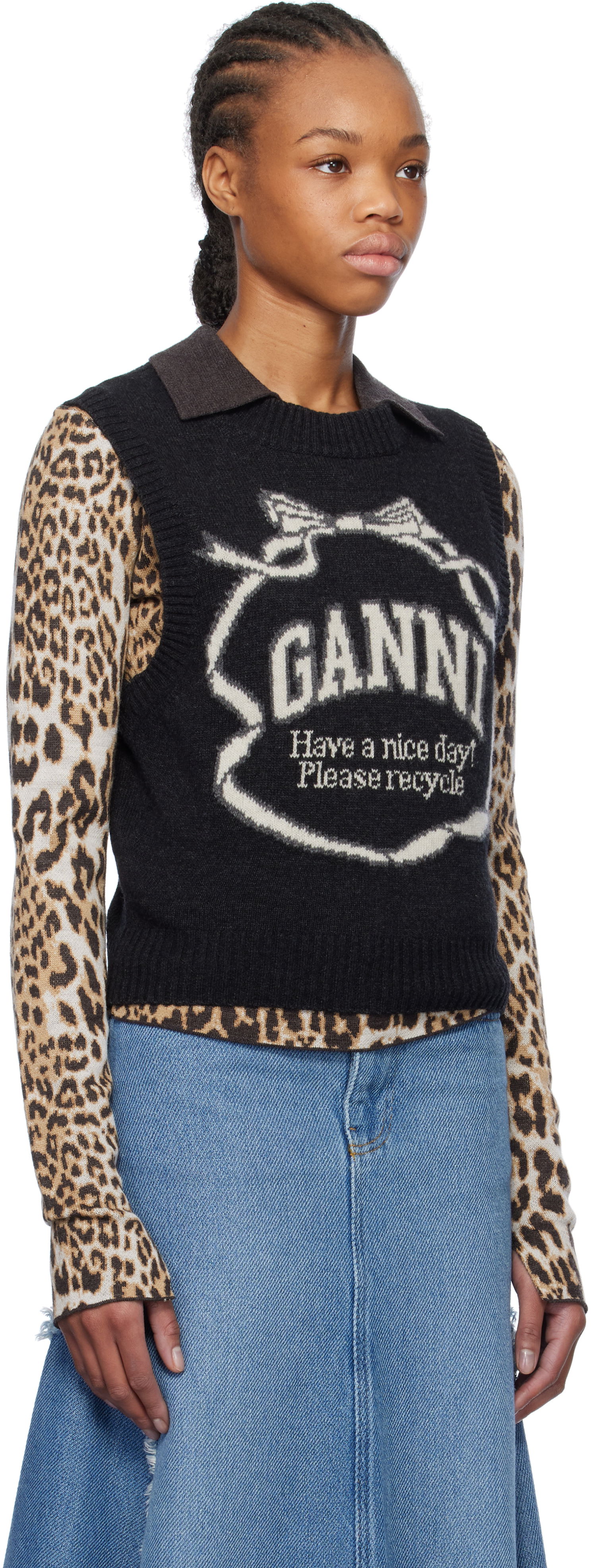 Sveter GANNI GANNI Graphic Bow Knit Vest Čierna | K2461, 1