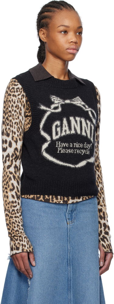 Sveter GANNI GANNI Graphic Bow Knit Vest Čierna | K2461, 1