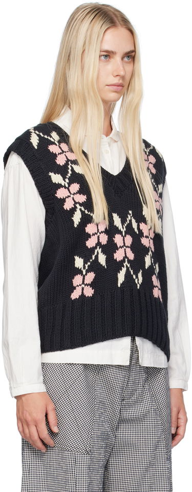 Vesta YMC YMC Heidi Floral Knit Vest Čierna | Q8WMA, 1