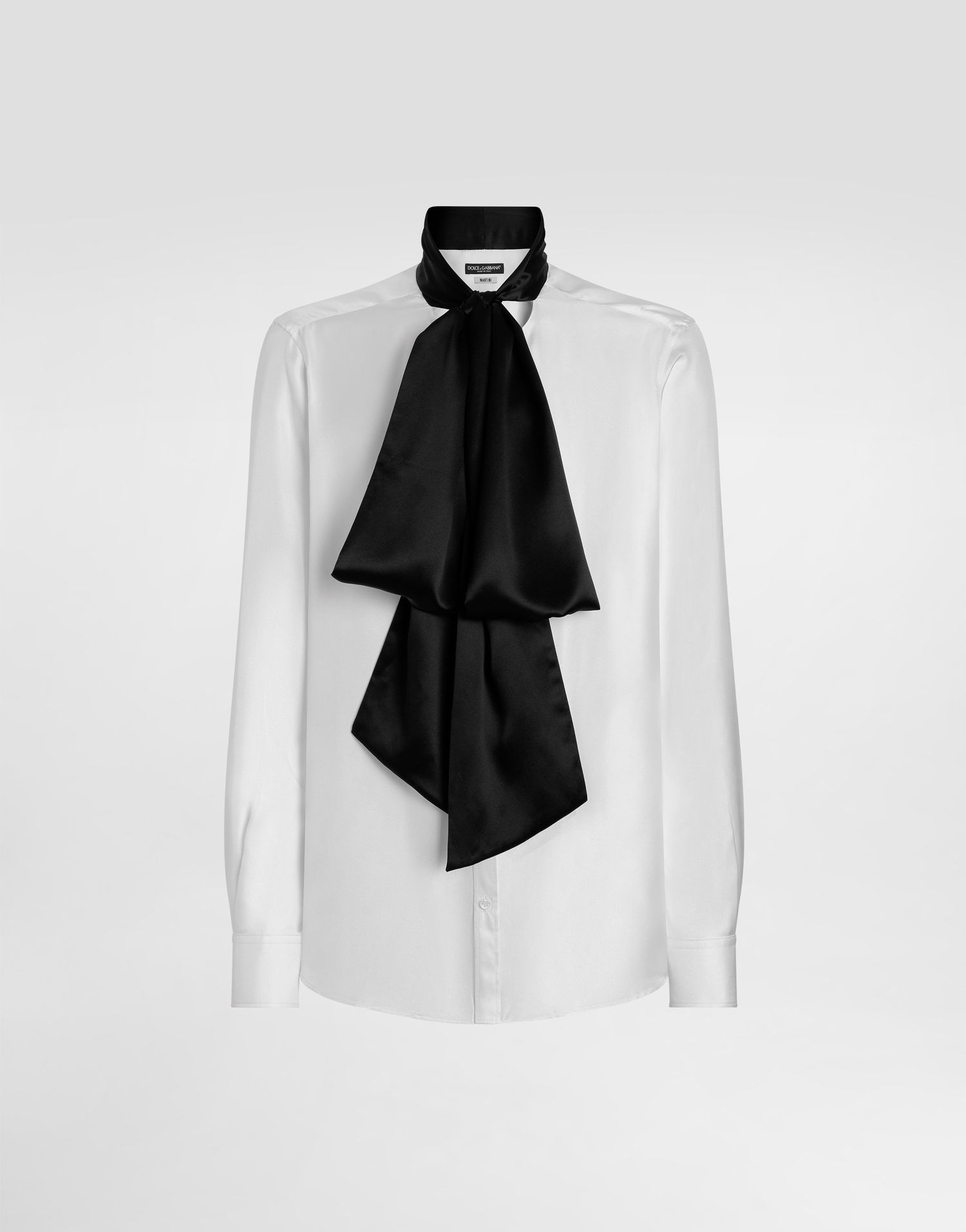 Košeľa Dolce & Gabbana Dolce & Gabbana Silk Twill Shirt with Tie Neck Čierna | G5NU0TFU10SW0800, 0