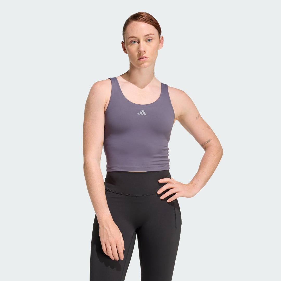 Crop Top adidas Performance 3 Stripes Studio All Me Light Support Cropped Tank Top Fialová | KT3278, 0