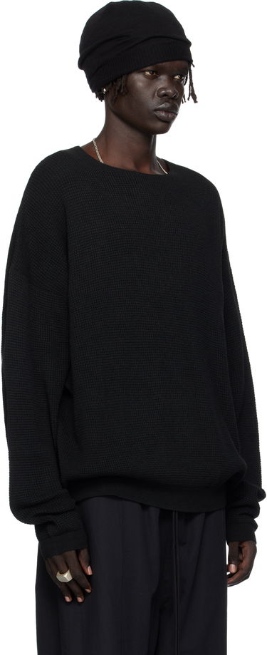 Sveter Fear of God Fear of God ESSENTIALS Waffle Knit Long Sleeve Crewneck Sweatshirt Čierna | 192SP256160F, 1