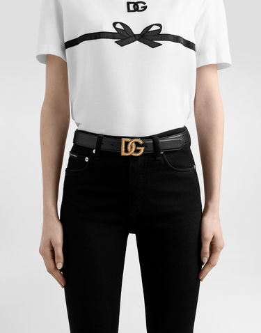 Opasok Dolce & Gabbana Dolce & Gabbana DG Logo Leather Belt Čierna | BE1663AV95680999, 1