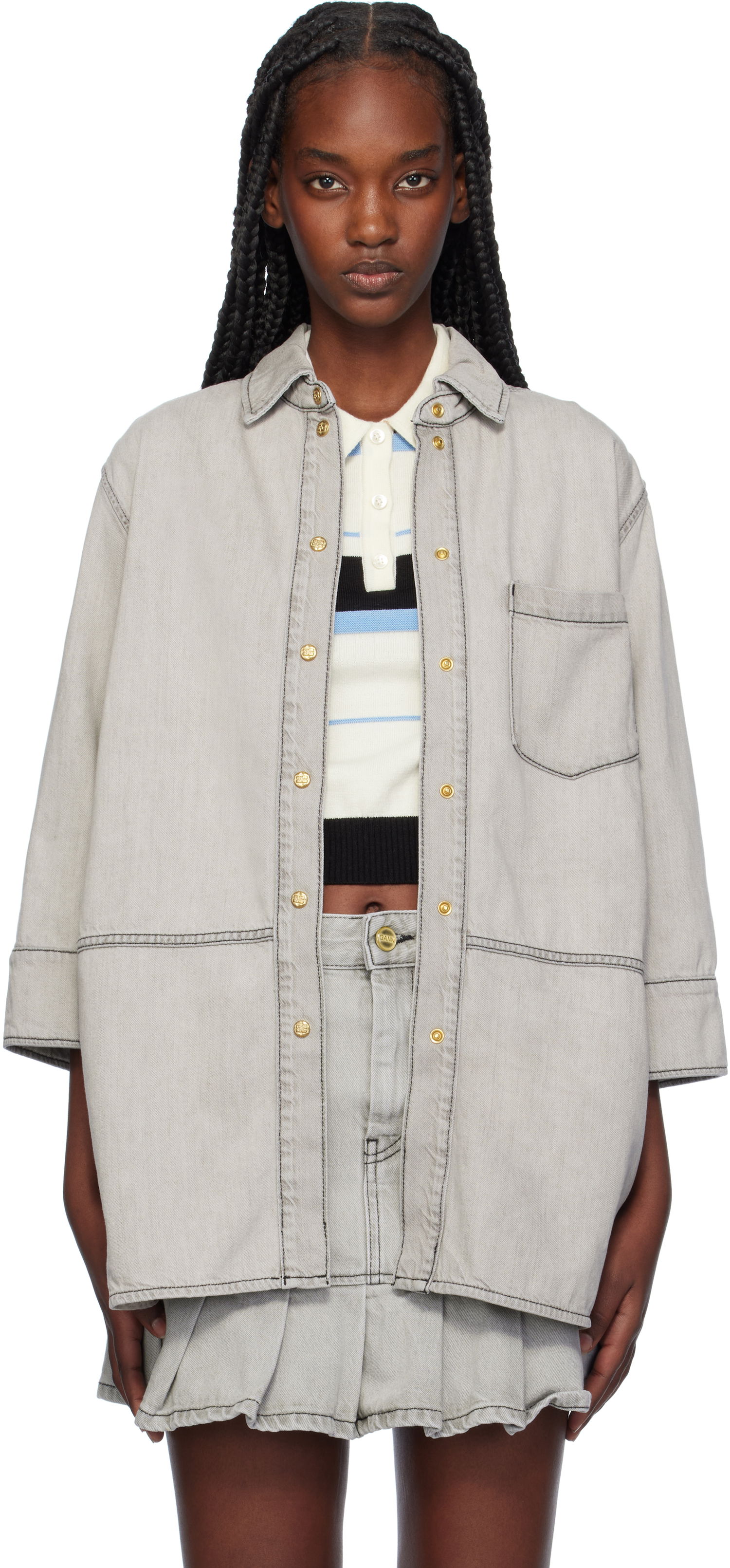 Košeľa GANNI Oversized Denim Šedá | J1553, 0