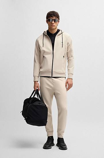 Mikina BOSS BOSS Cotton Blend Zip-Up Hoodie Béžová | 50537204, 1