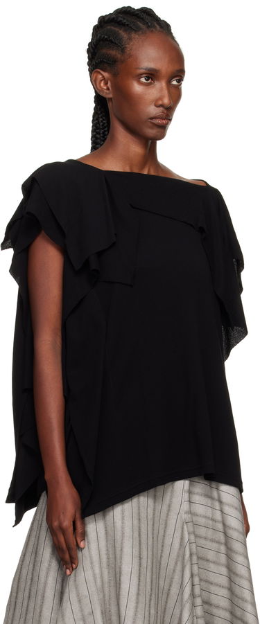 Tričko Yohji Yamamoto YOHJI YAMAMOTO High Twisted Crepe & Interlock Draped T-shirt Čierna | FP-T38-082, 1