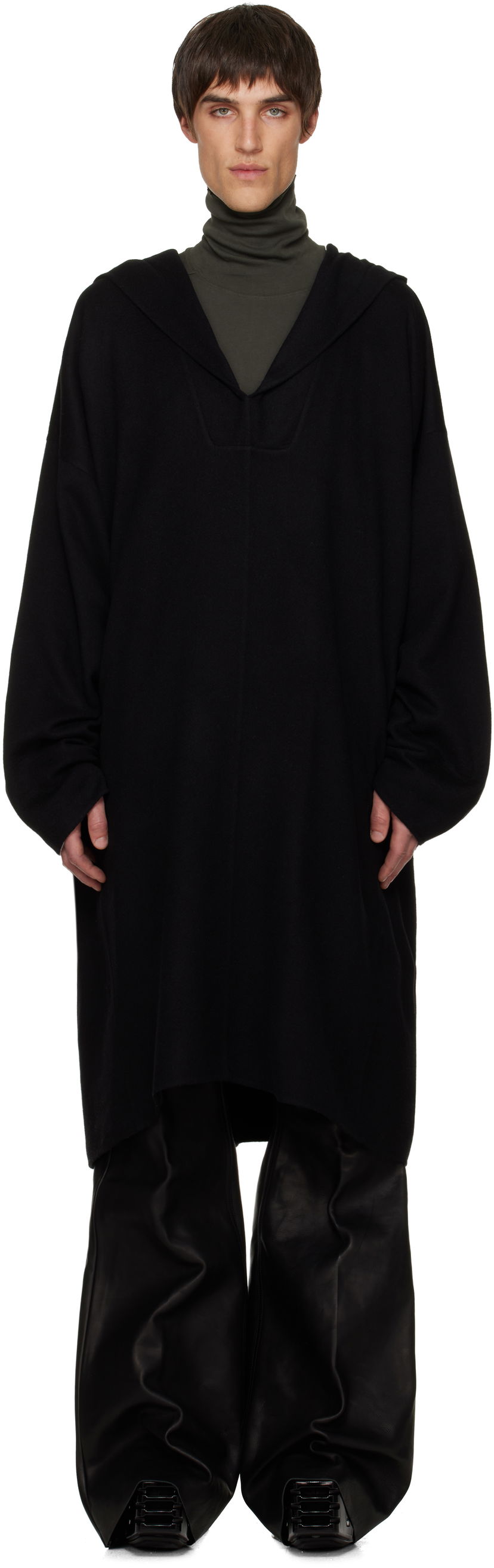 Kabáty Rick Owens Rick Owens Concordians LS Knee Kaftan Coat Čierna | RR02E1910 DBC