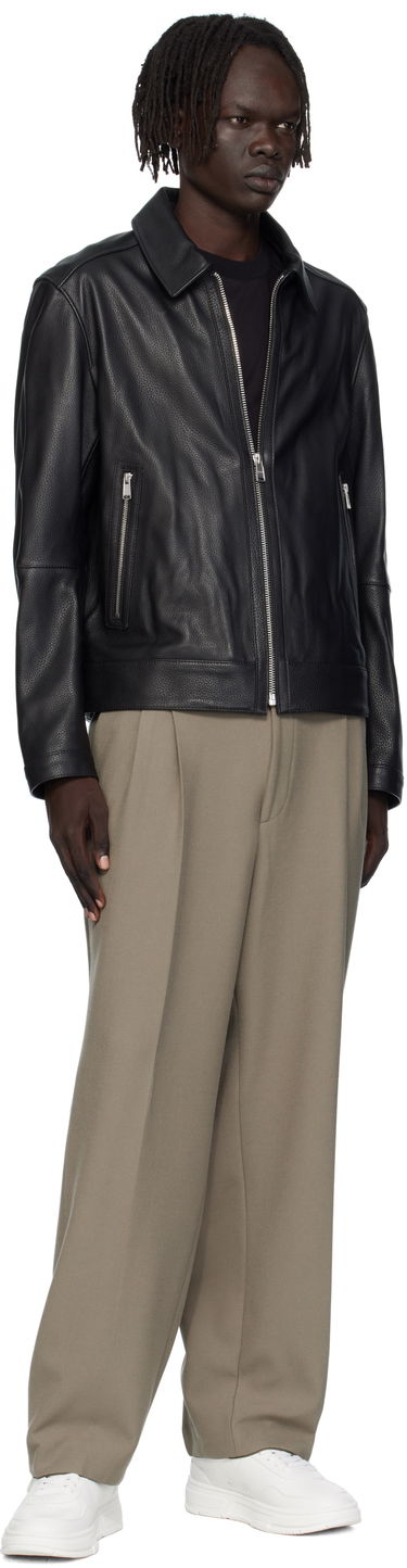 Bunda BOSS Regular-Fit Leather Jacket with Zip Closure Hnedá | 50543214, 3