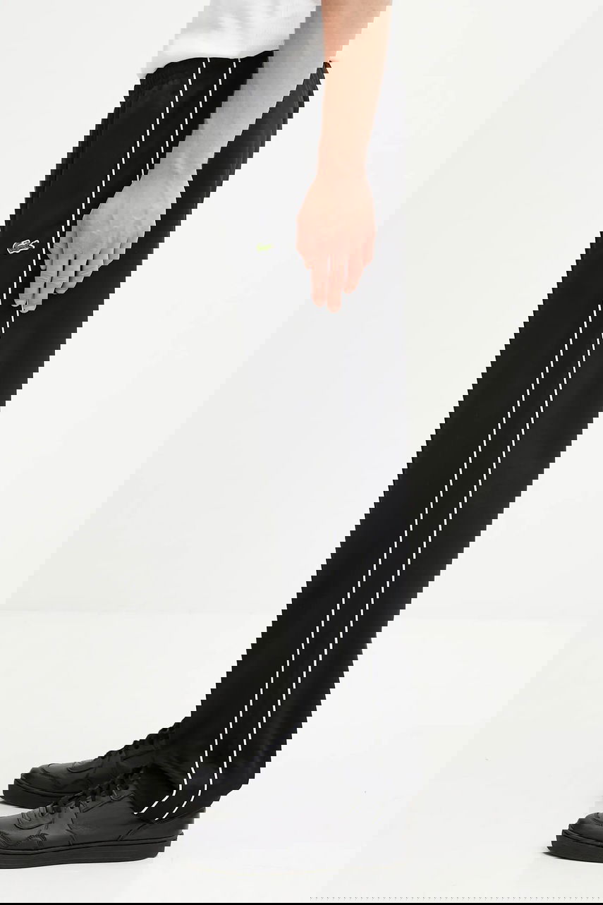 Tepláky Lacoste Elastic Waist Straight Leg Track Pants with White Side Stripes and Front Pintuck Seams Čierna | XH1412, 1