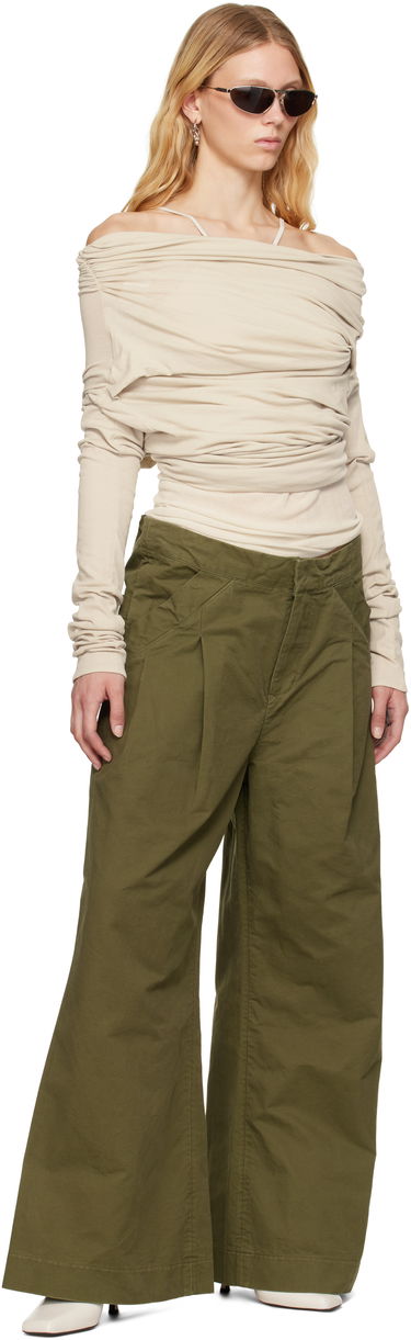 Nohavice Entire Studios Entire Studios Wares Pleated Wide-Leg Trousers Zelené | ESU-S25-3007-AR, 3