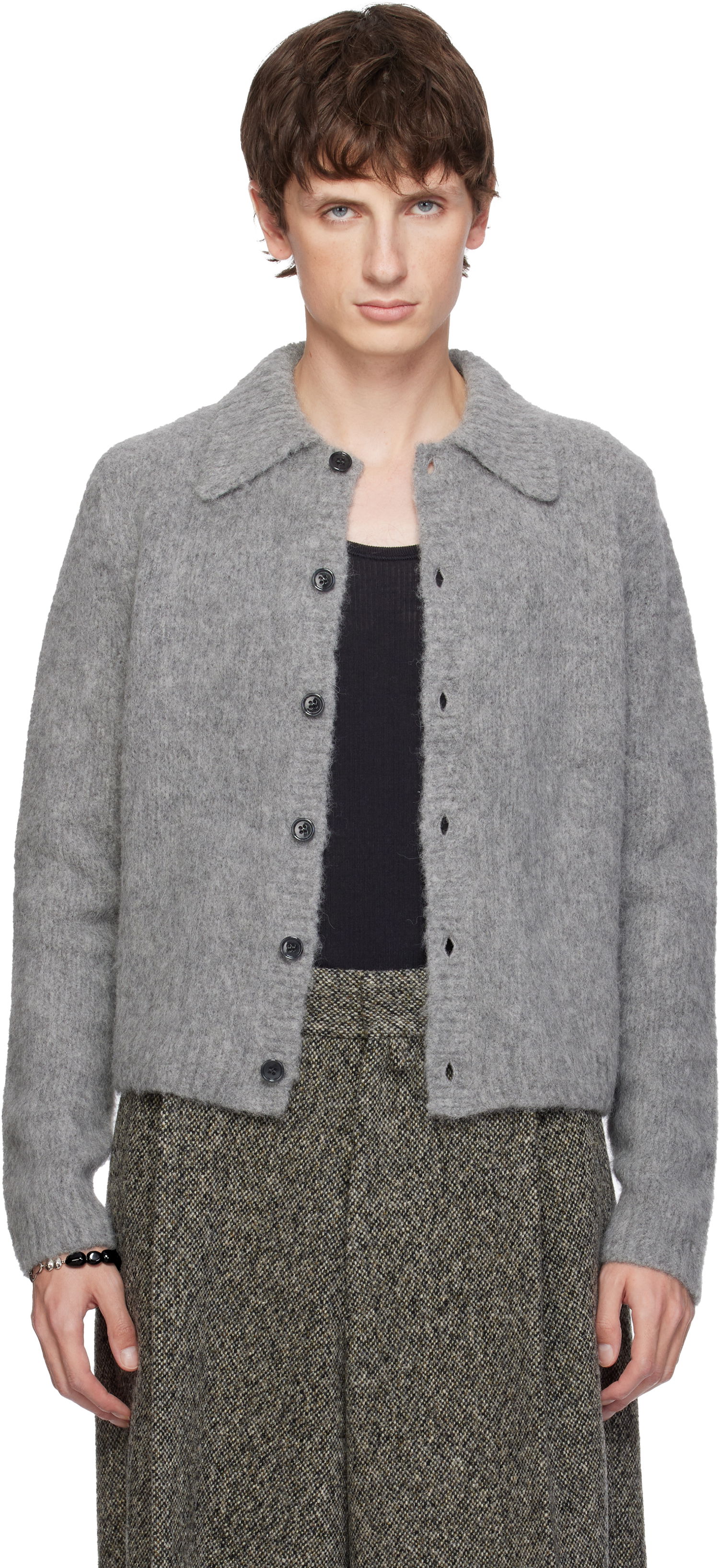 Sveter Dries Van Noten Dries Van Noten Cropped Wool Cardigan Šedá | 252-021225-2709, 0