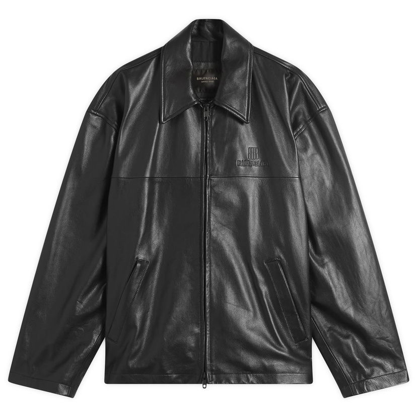 Bunda Balenciaga Super Soft Leather Zip-Up Jacket, Size Large, Balenciaga Čierna | 831042-TSS01-1000