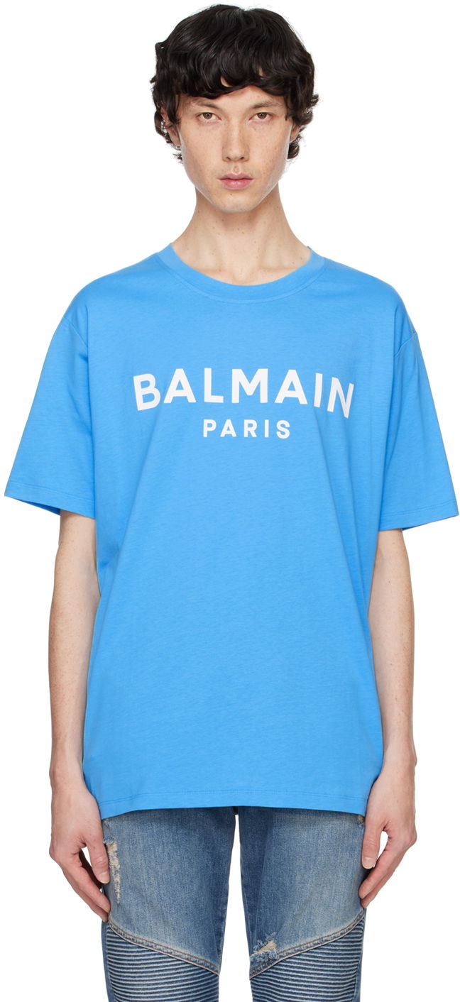 Tričko Balmain Printed T-shirt Modrá | DH0EG000BB73