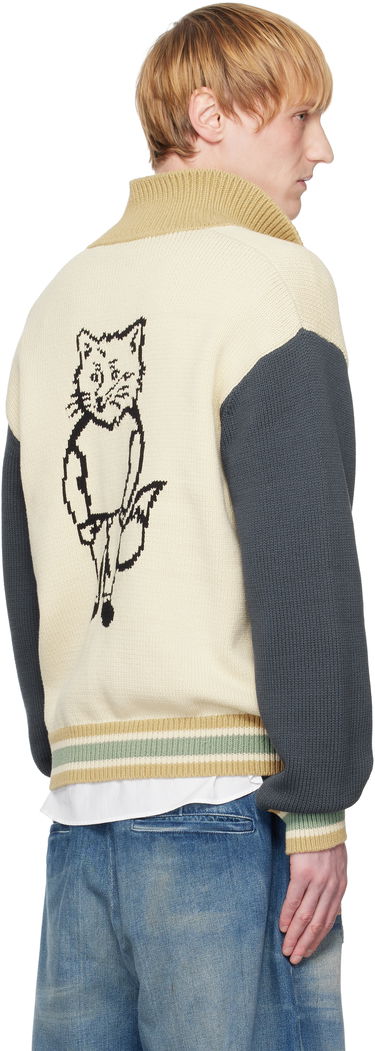 Sveter MAISON KITSUNÉ Maison Kitsuné Knitted College Bomber Jacket Béžová | OM02131KT1139, 2