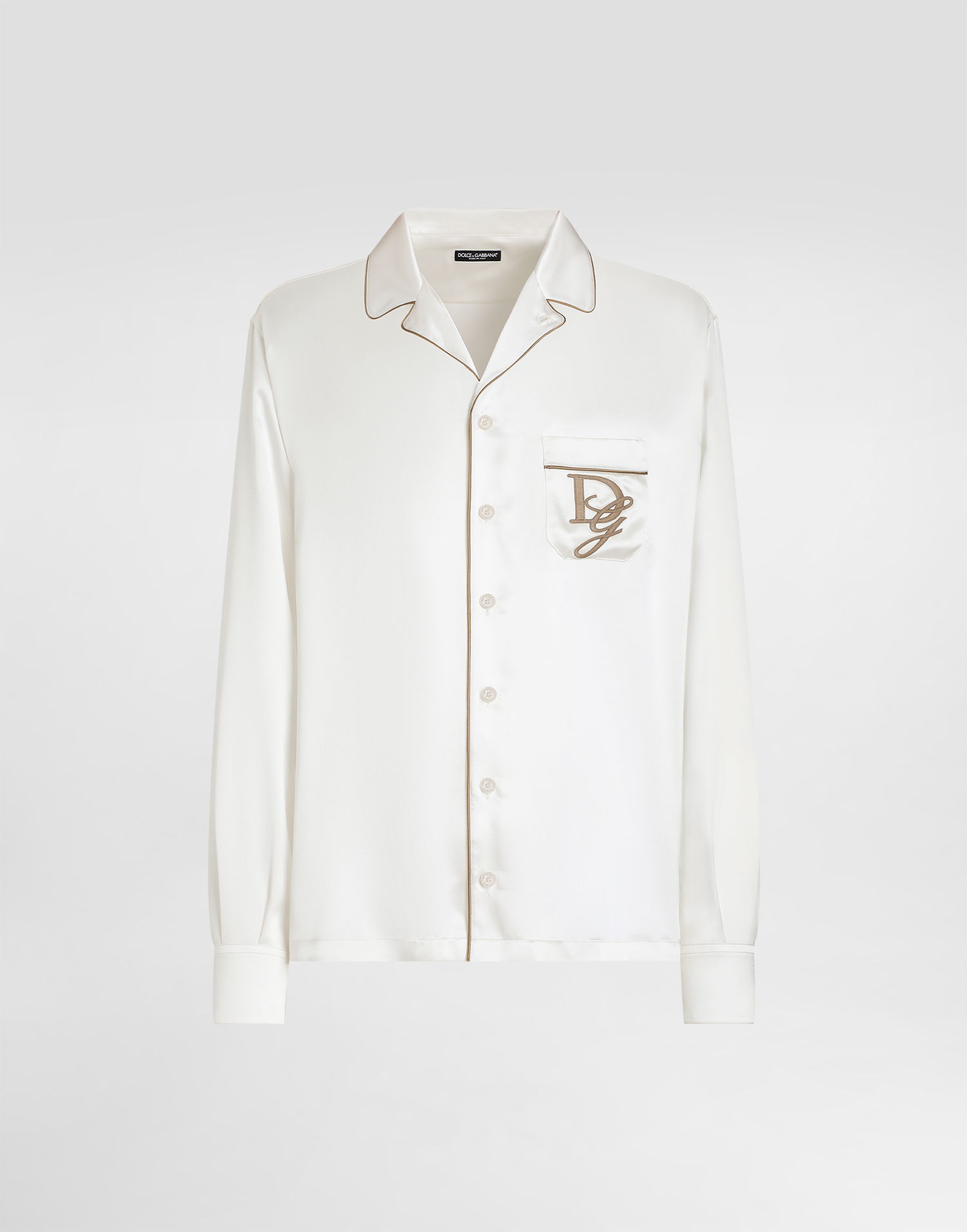 Košeľa Dolce & Gabbana Dolce & Gabbana Silk Vanity Shirt with Logo Embroidery Biela | G5IF1ZFU1AUW0001, 0
