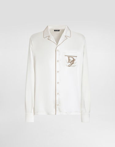 Košeľa Dolce & Gabbana Dolce & Gabbana Silk Vanity Shirt with Logo Embroidery Biela | G5IF1ZFU1AUW0001, 0