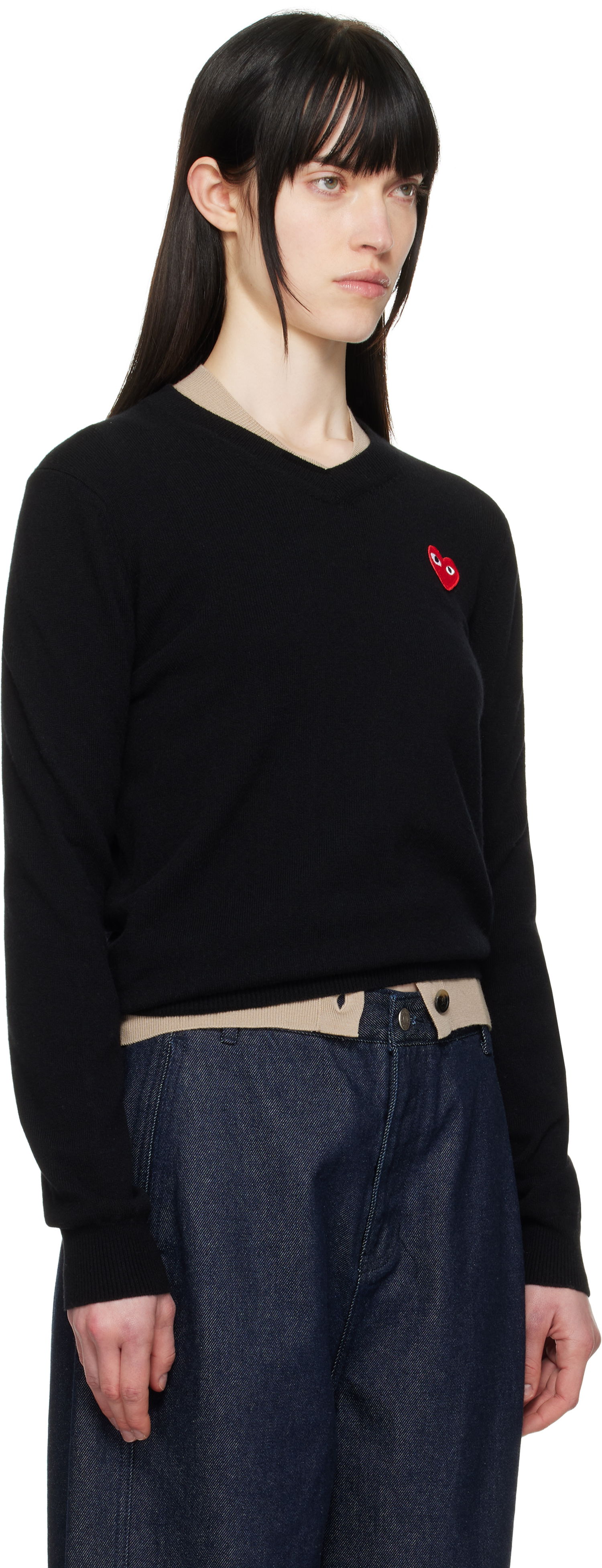 Sveter Comme des Garçons COMME des GARÇONS PLAY Heart V-Neck Sweater Čierna | AX-N002-051, 1