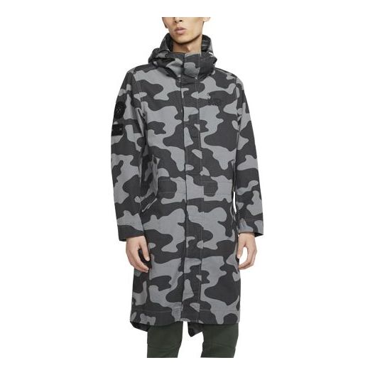 Pláštenka Nike Sportswear Mid-Length Camouflage Hooded Windproof Jacket Šedá | CK2537-084