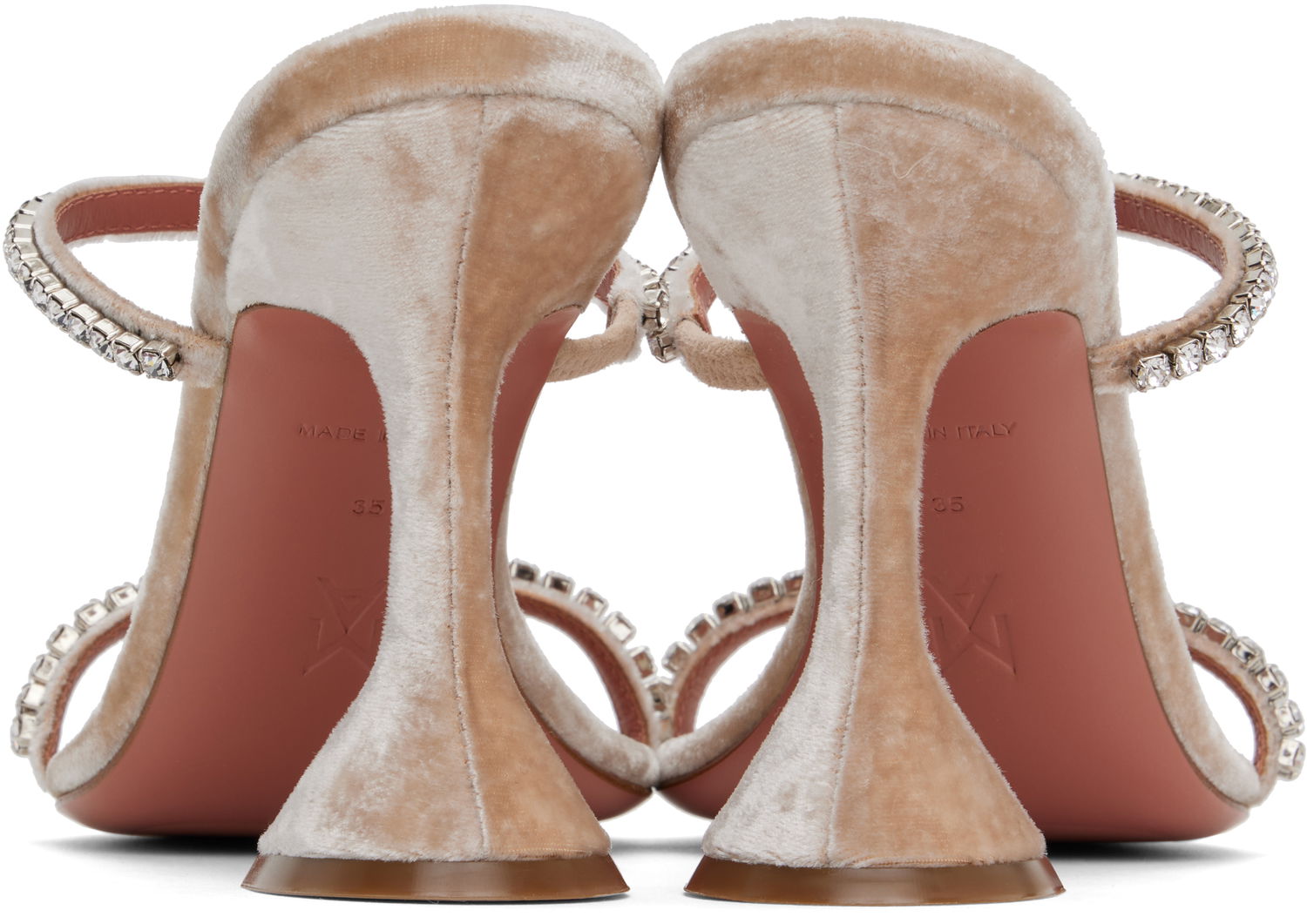 Doplnky Amina Muaddi Amina Muaddi Gilda Crystal-Embellished Velvet Heeled Sandals Béžová | GILDA SLIPPER VELVET, 1
