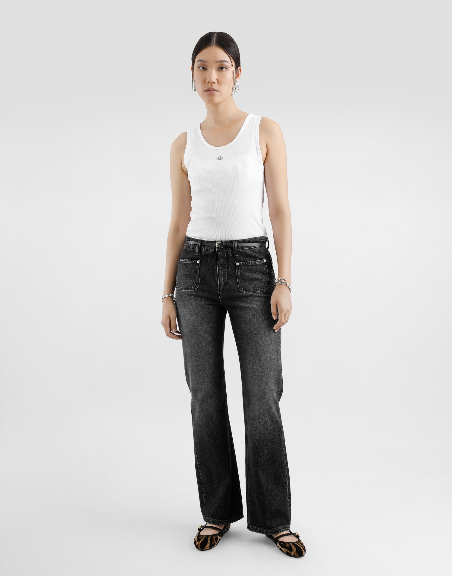 Tielko Dolce & Gabbana Dolce & Gabbana Fine-Rib Jersey Tank Top with DG Logo Pin Biela | F8V40TGDCX9W0800, 1