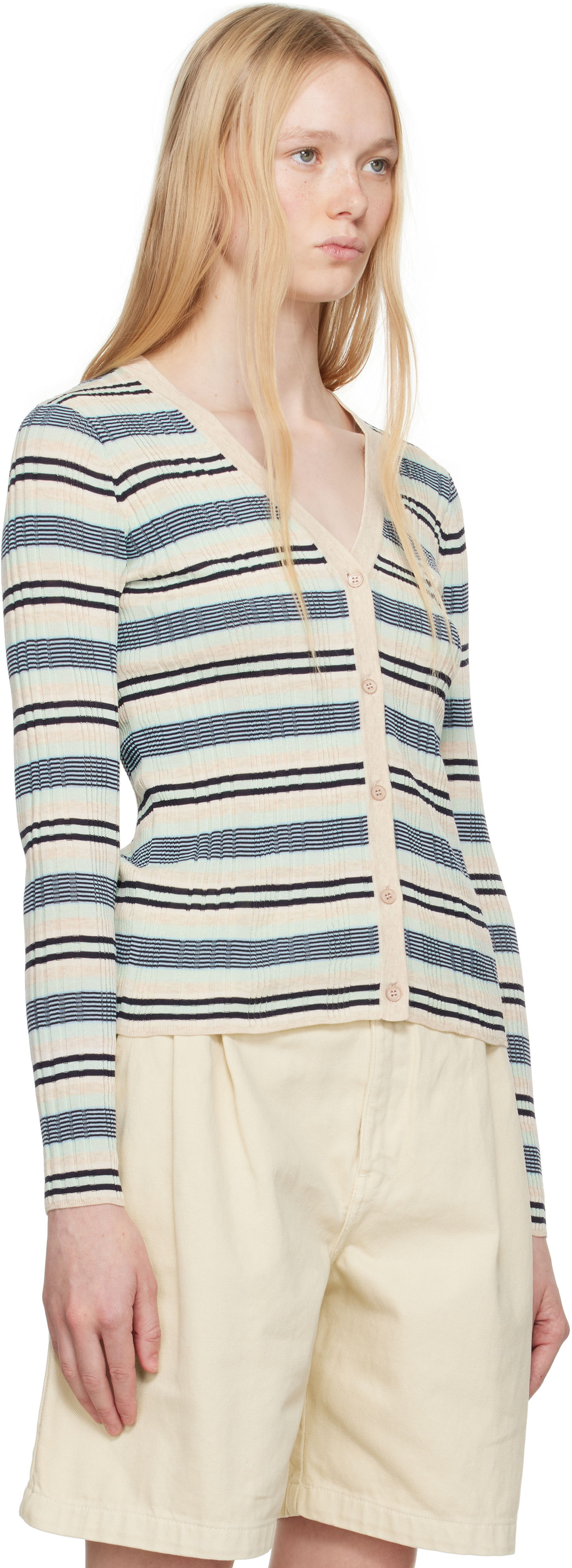 Sveter MAISON KITSUNÉ Maison Kitsuné Fine Rib Striped Cardigan Rôznofarebný | OW00505KT1122, 1