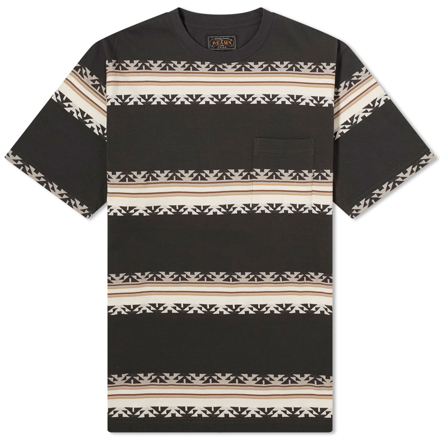 Tričko BEAMS Jacquard Stripe Pocket Tee Čierna | 3804-0069-156-17, 1