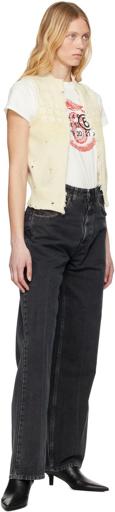 Sveter Maison Margiela MM6 Maison Margiela Open Cut Printed Vest Béžová | S62FB0075 M13123, 3