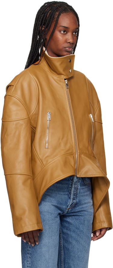 Bunda JW Anderson JW Anderson Curved Hem High Neck Leather Jacket Hnedá | LJ0046-LT0117, 1