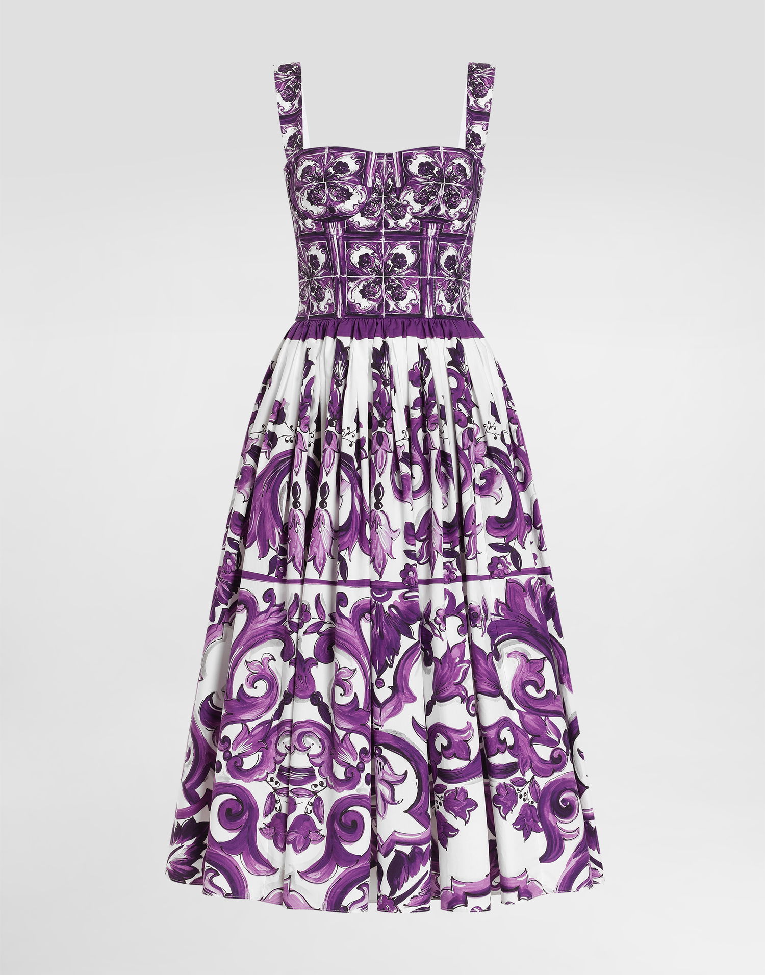 Šaty Dolce & Gabbana Dolce & Gabbana Majolica Print Poplin Fit-and-Flare Dress Fialová | F6TTGTHH5ENIP3TN, 0