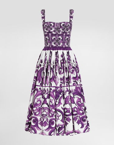 Šaty Dolce & Gabbana Dolce & Gabbana Majolica Print Poplin Fit-and-Flare Dress Fialová | F6TTGTHH5ENIP3TN, 0