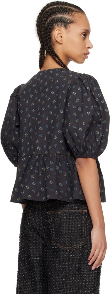 Košeľa GANNI GANNI Printed Cotton Peplum Blouse Čierna | W0152, 2