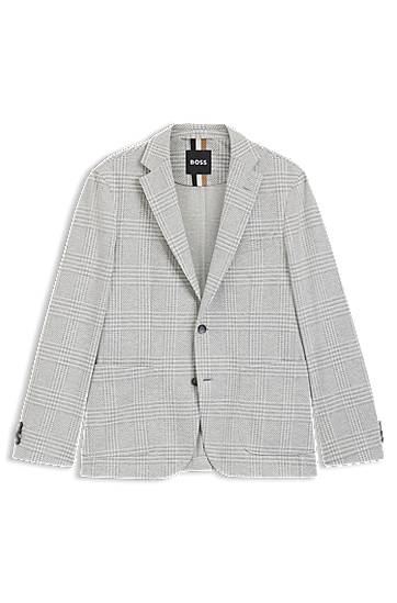 Bunda BOSS Slim Fit Checked Stretch Blazer Šedá | 50551598