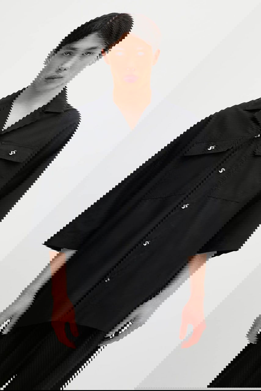 Košeľa Rick Owens Magnum Tommy Relaxed Fit Camp Collar Shirt with Chest Pockets Čierna | DU01E3290.NR, 0