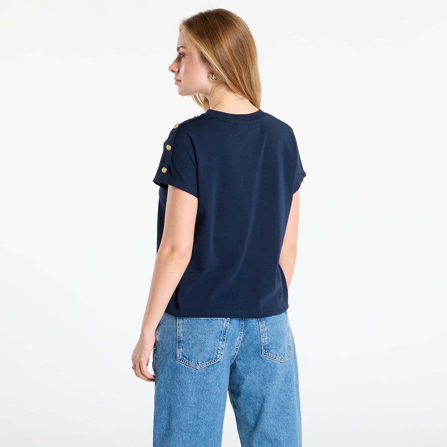 Tričko Tommy Hilfiger Tommy Hilfiger Gold Button Short Sleeve T-Shirt Navy | WW0WW47455 C1G, 1