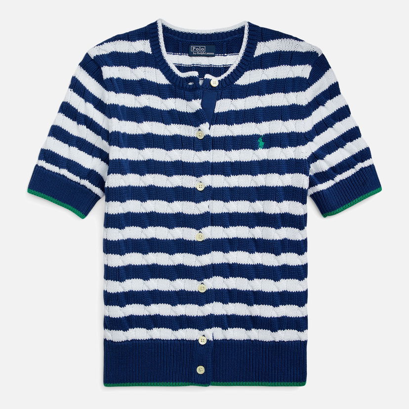 Sveter Polo by Ralph Lauren Stripe Cotton Cable-Knit Cardigan Modrá | 211935318002