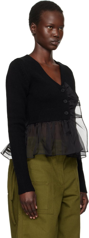 Sveter Cecilie Bahnsen Ruffle Trim Cropped Cardigan Čierna | 4.24KNI52001 PHLOX CARDIGAN, 1