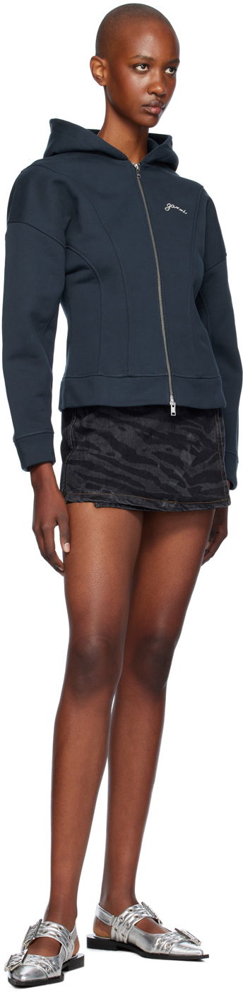 Mikina GANNI Ganni Fleece Zip-Up Hoodie Navy | T4029, 3