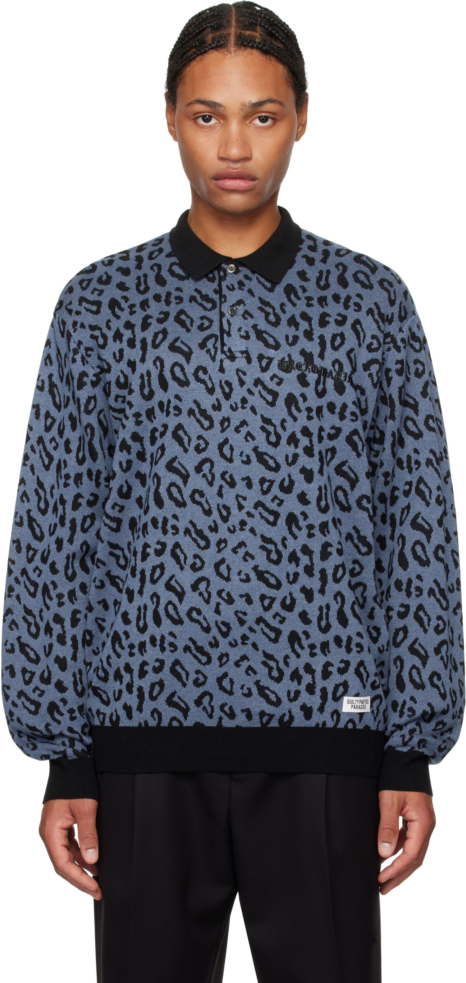 Polo tričko WACKO MARIA Leopard Knit Polo Modrá | 24FW-WMK-KN13, 0