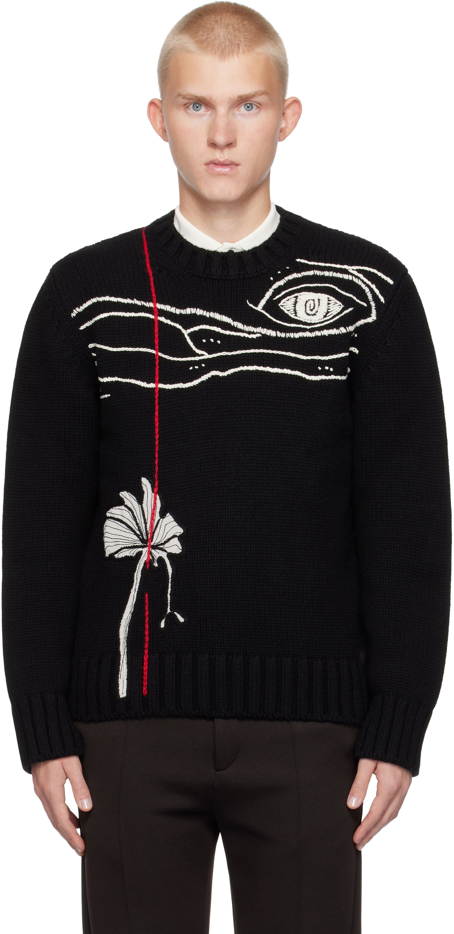 Sveter FERRAGAMO Embroidered Crewneck Sweater Čierna | 778348, 0