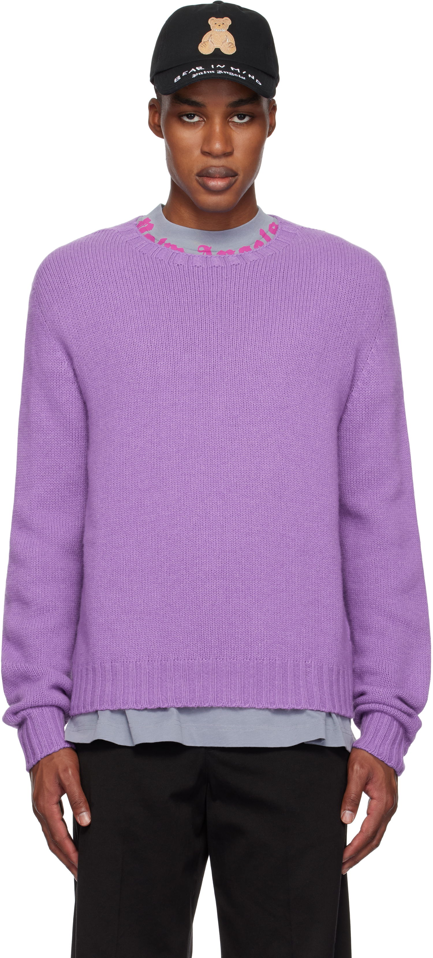 Sveter Palm Angels Sweater Curved Logo Fialová | PMHE027F24KNI0013554, 0