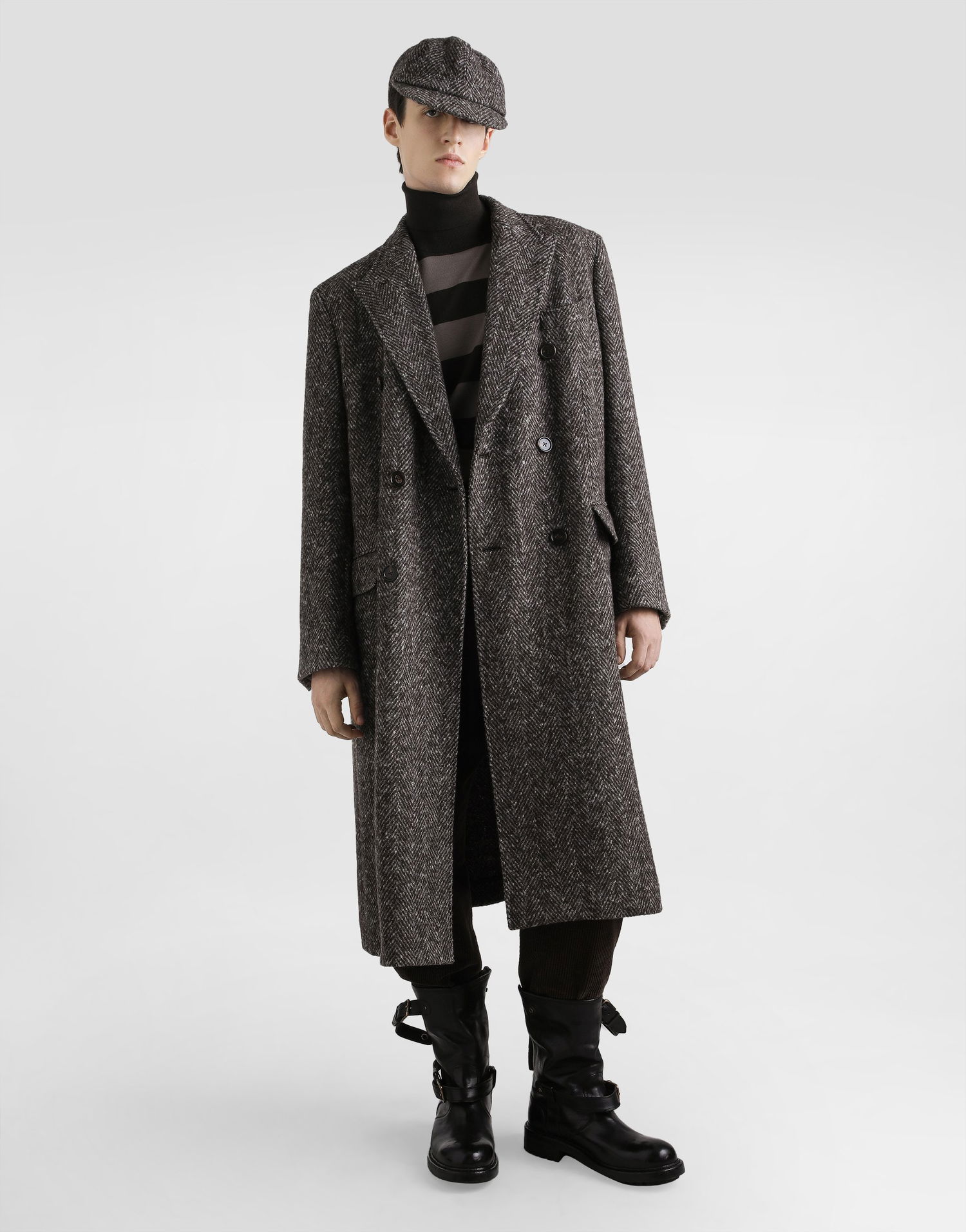 Kabáty Dolce & Gabbana Dolce & Gabbana Double-breasted Herringbone Coat Šedá | G038ZTFC2FDS8030, 1