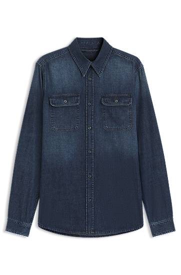 Košeľa BOSS BECKHAM Ombre Denim Shirt Modrá | 50554944