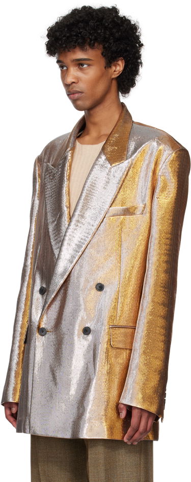 Bunda Dries Van Noten Dries Van Noten Metallic Double-Breasted Blazer Metalická | 251-020409-1091, 3