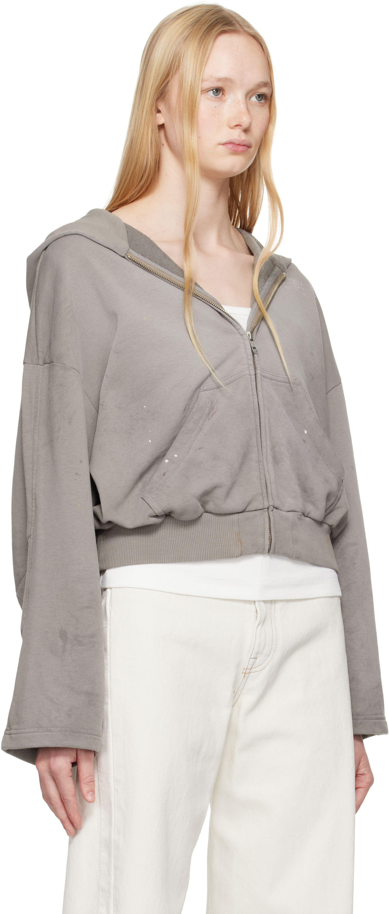 Mikina Maison Margiela MM6 Maison Margiela Cropped Zip-Up Hoodie Šedá | S62HG0029 M25013, 1