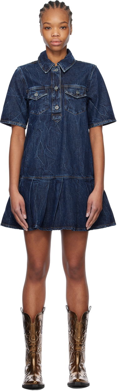 Šaty GANNI Ganni Crinkled Future Denim Mini Dress Modrá | J1594, 0