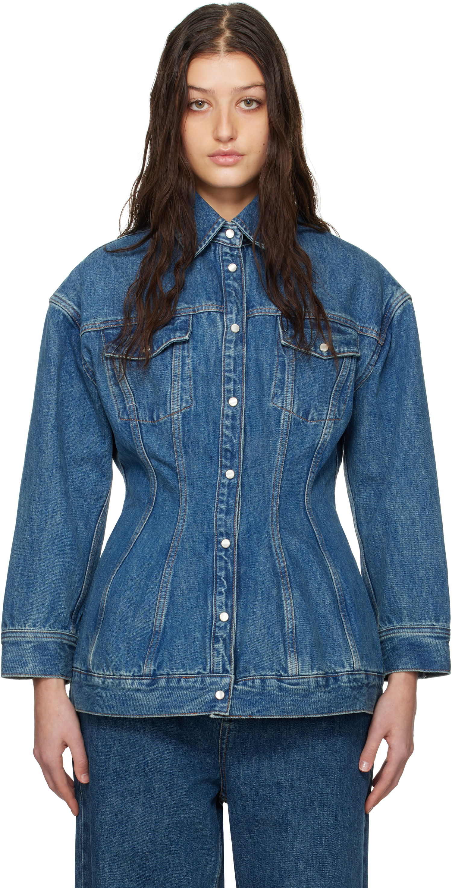 Bunda WARDROBE.NYC WARDROBE.NYC Contour Denim Jacket Modrá | W6001F24DE, 0